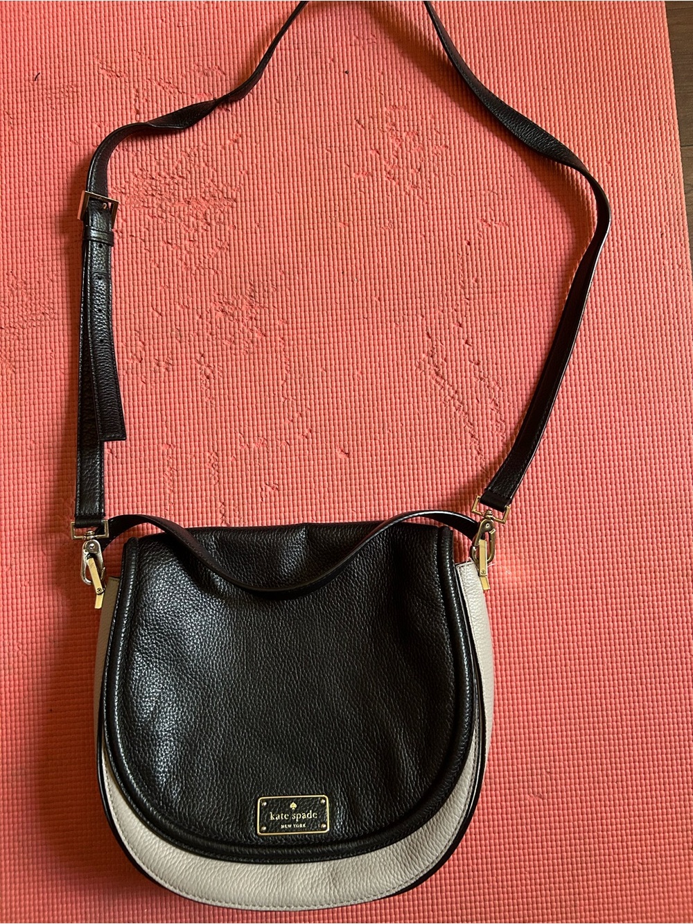Kate Spade Black and Cream saddle Leather Crossbody Bag